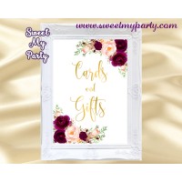 Burgundy Cards and gifts sign, Gold cards and gifts sign, (20w)